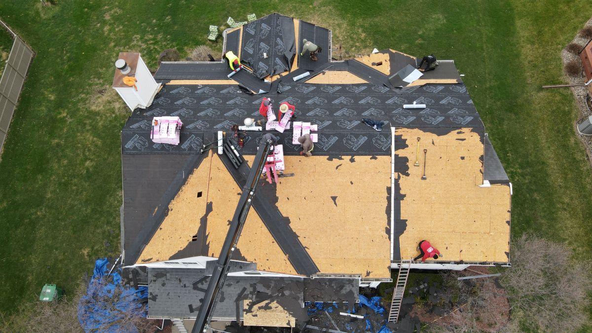 Roof replacement in progress