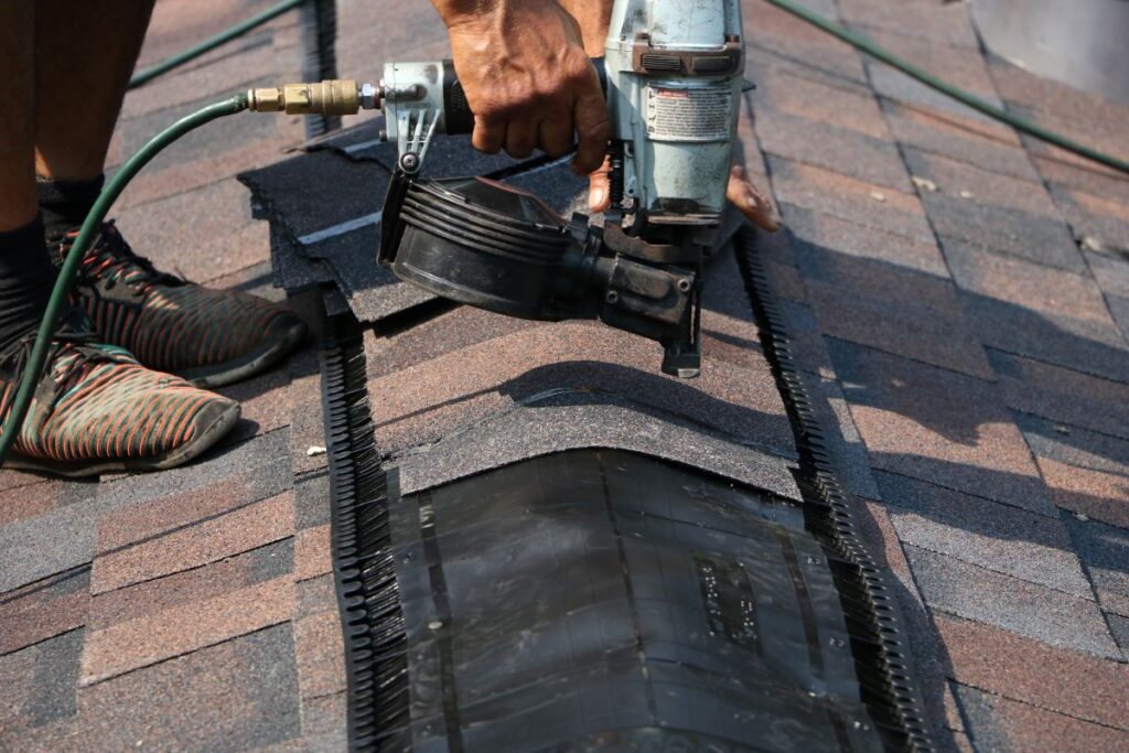 Shingles being installed
